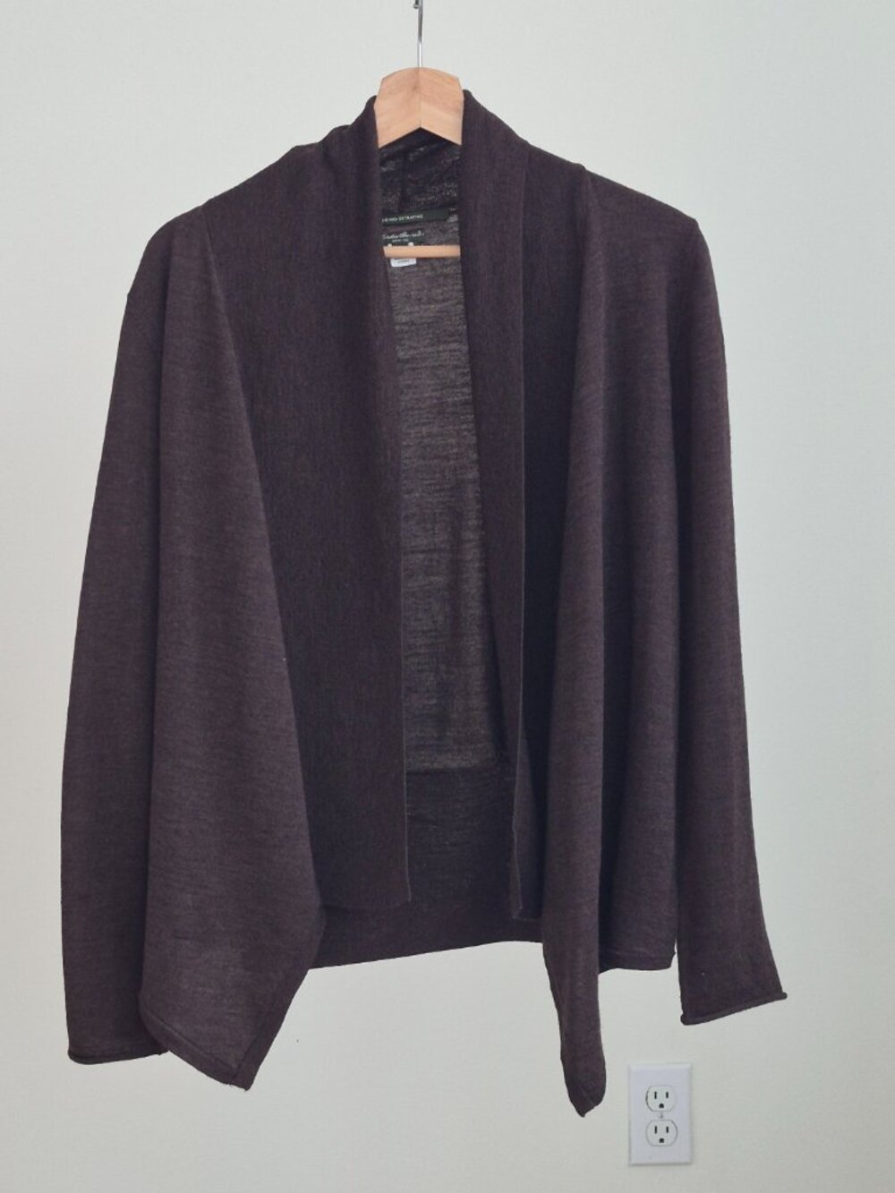 Eddie Bauer Women’s Cardigan M Brown 100% Merino Wool Open Front Draped Sweater
